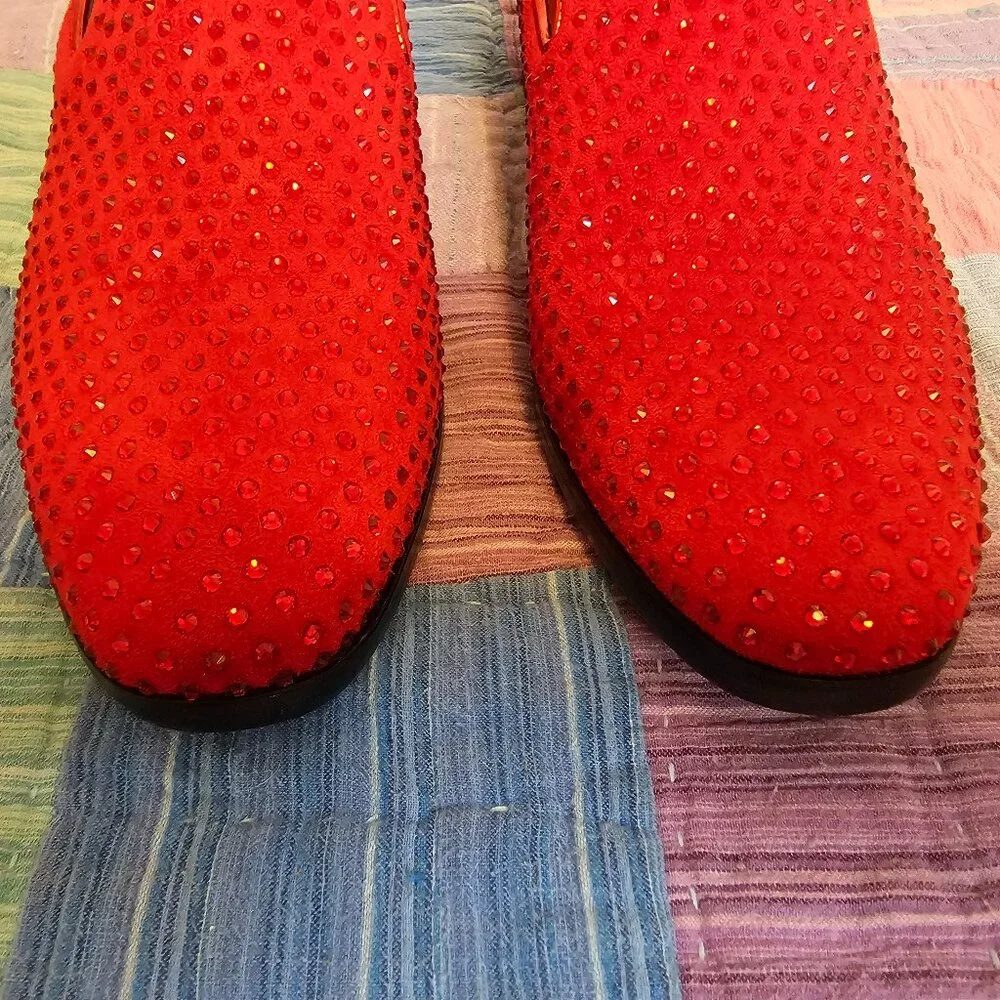 Alberto Fillini Red Velvet and Rhinestone Slip on Loafers, Size 8.5 Men’s - Picture 6 of 7